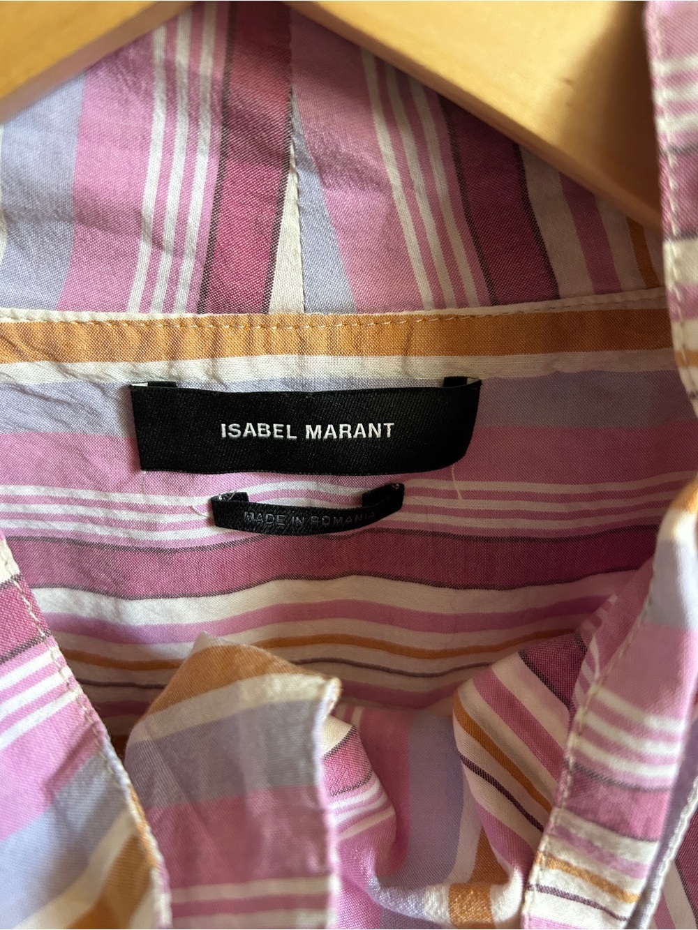 Isabel Marant Striped Pink, Yellow & White Cotton Puff-Sleeve Blouse - Picture 6 of 10